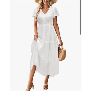 NEW Boho Beach V Neck Flutter Short Sleeve Tiered Maxi Dress 2X